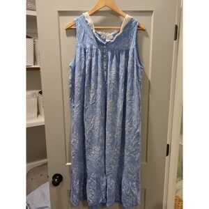 Eileen West Womens L Blue Floral Sleeveless‎ Maxi Nightgown